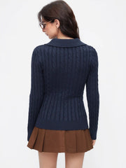 Cable Knit Collar Button Long Sleeve Cardigan