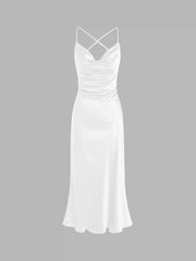Satin Cowl Neck Sleeveless Mermaid Midi Dress