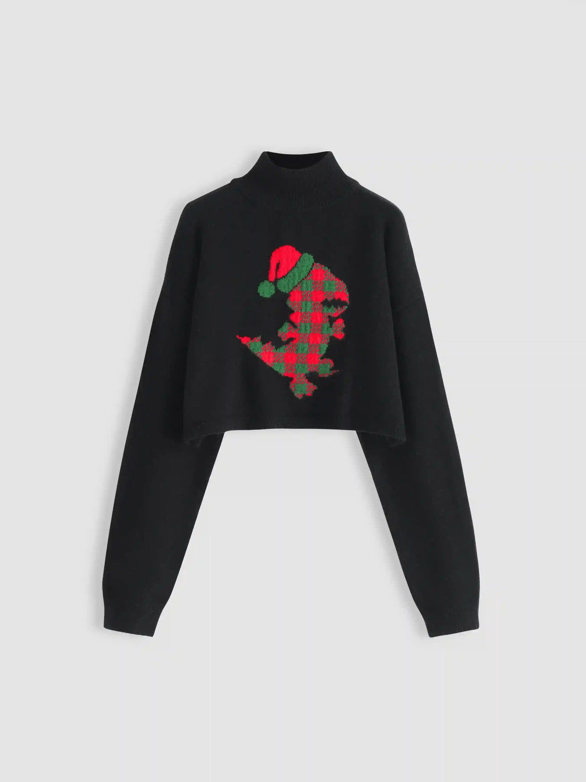 Christmas Graphic Turtleneck Knitted Crop Sweater