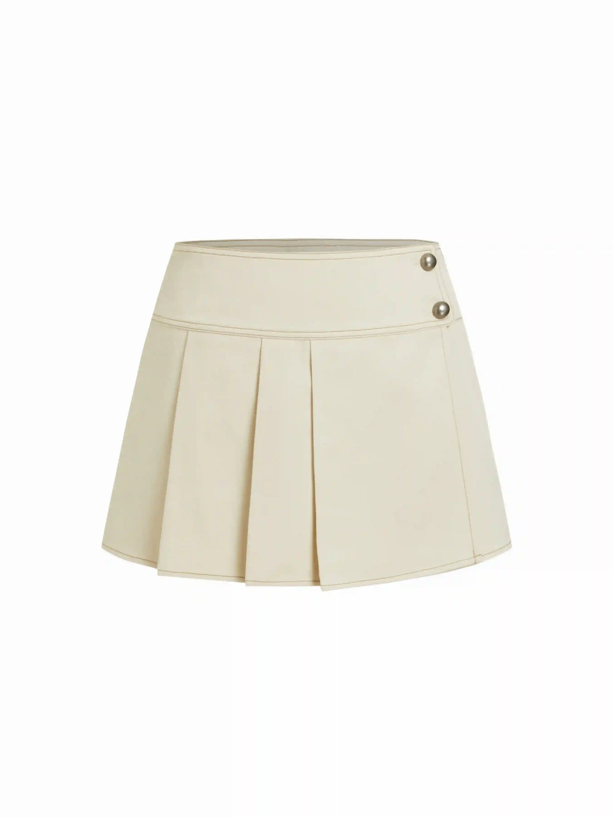 Cotton-blend Mid Rise Pleated Metal Detail Mini Skirt