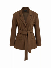 Corduroy Collar Long Sleeve Blazer With Belt