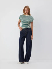 Cotton-blend Striped Seam Detail Tee