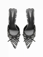 POINTED TOE BOWKNOT ZEBRA STRIPE HEELS