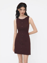 Knit Boat Neck Button Through Mini Dress