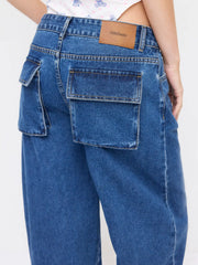 Washed Denim Low Rise Tapered Jeans