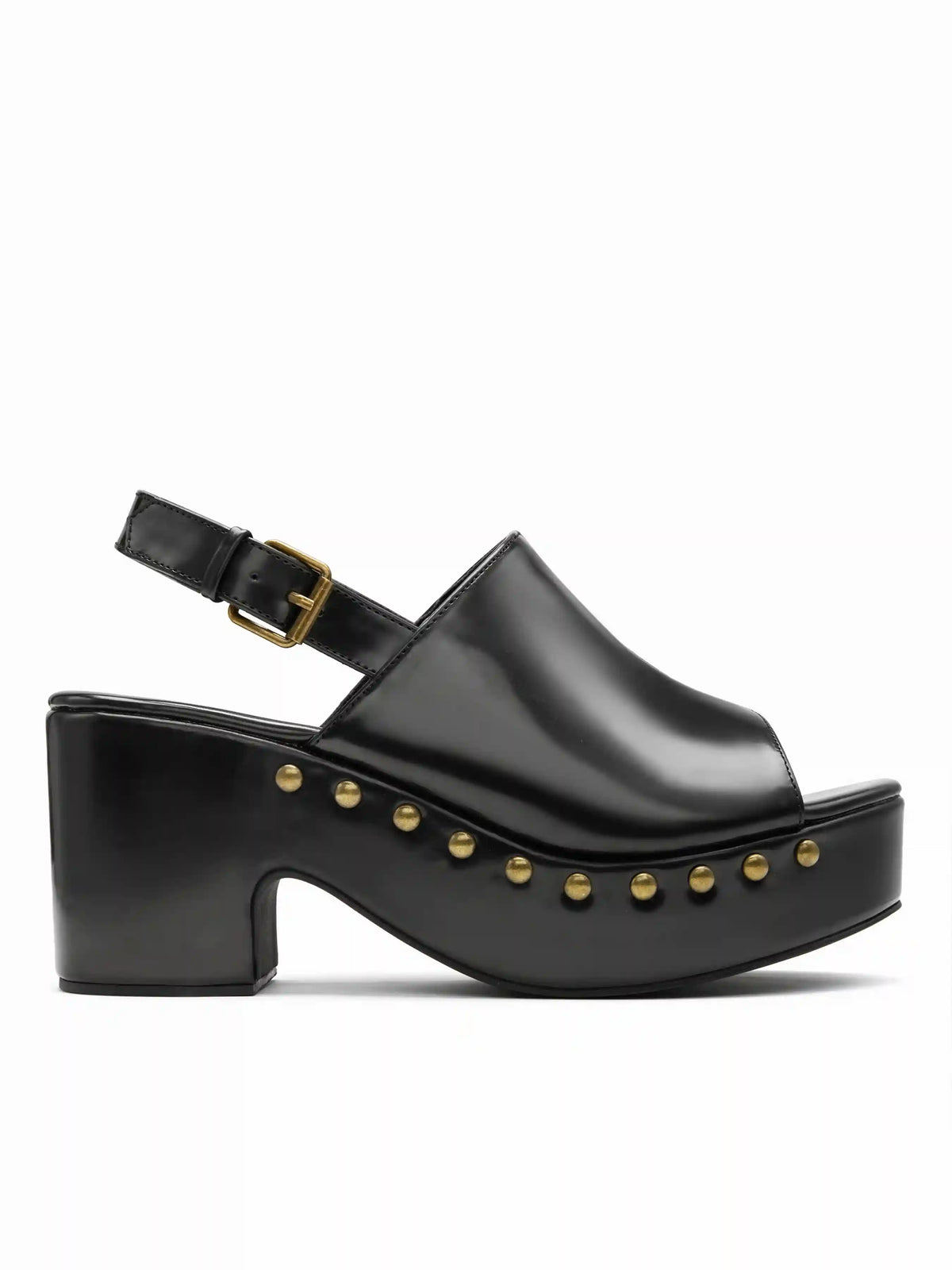 BUCKLE STUDDED PLATFORM MULE SANDALS