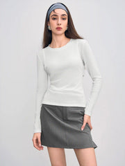 Round Neck Cut Out Solid Long Sleeve Top