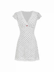 Lace V-neck Polka Dot Ruffle Sleeve Mini Dress