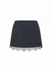 Stripe Low Rise Lace Trim A-line Mini Skirt