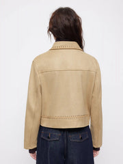 Decorative Stitch Button Suede Jacket