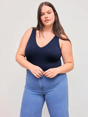 Second Skin Double Layered V-neck Solid Bodysuit Curve & Plus