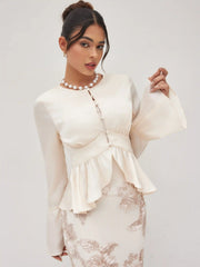 Round Neckline Ruffle Hem Blouse