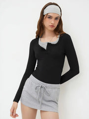 Square Neck Contrasting Binding Knitted Bodysuit