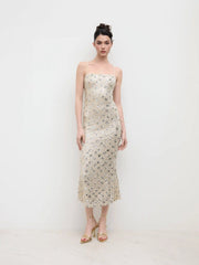 Sequins Square Neck Floral Maxi Dress