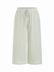 Cotton-blend Boat Neck Striped Beaded Wrap Top & Mid Rise Wide Leg Trousers Set Curve & Plus