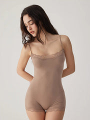Jersey Square Neck Lace Trim Mid Rise Loungewear Romper