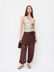 Chiffon Low Rise Ruffled Knotted Bloomer Trousers