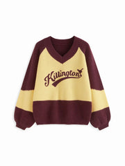 Killington Knit V-neck Colorblock Oversized Sweater