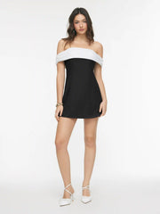 Off-Shoulder Ruched Zipper A-line Mini Dress