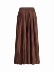 Mid Rise Elastic Waist Pleated Wide Leg Trousers