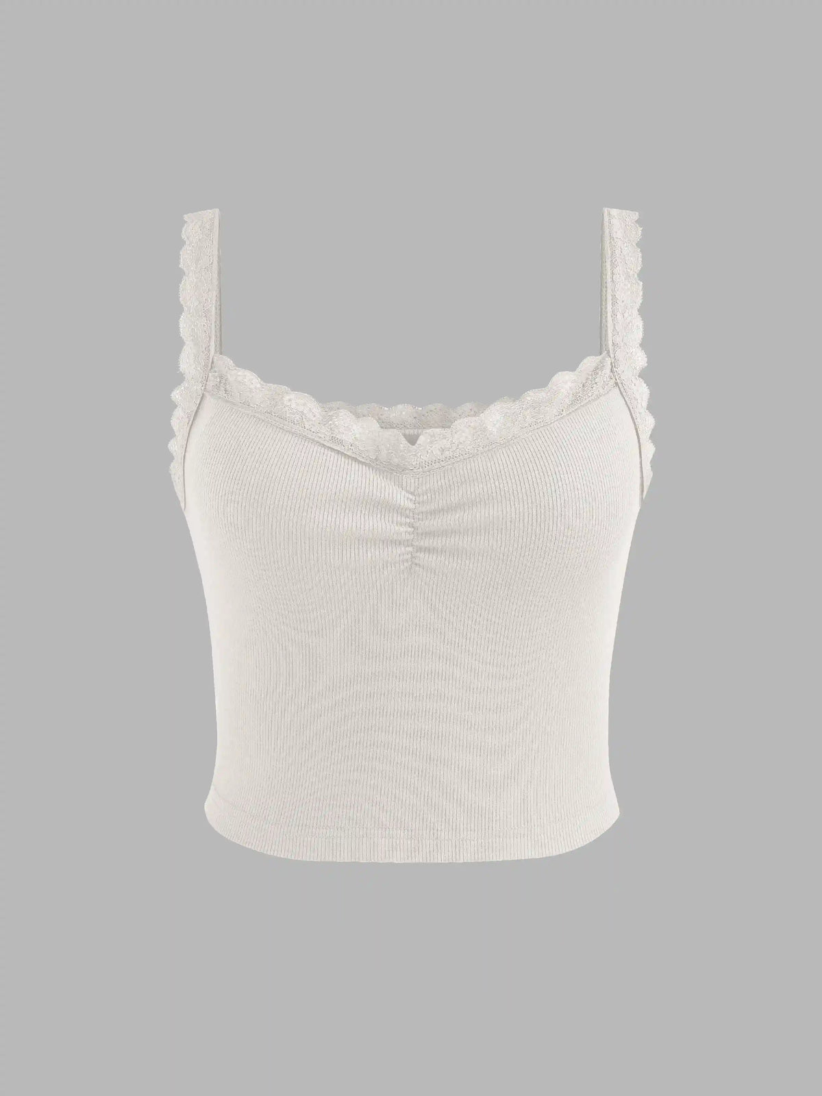 Recycled Fabric Solid Lace Trim Crop Tank Top