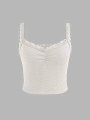 Recycled Fabric Solid Lace Trim Crop Tank Top
