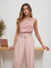 Satin Asymmetrical Neck Solid Bodysuit