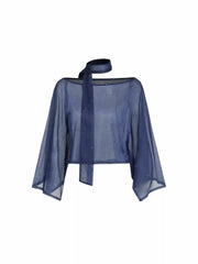 Sheer Glitter Chiffon Boat Neck Top with Scarf