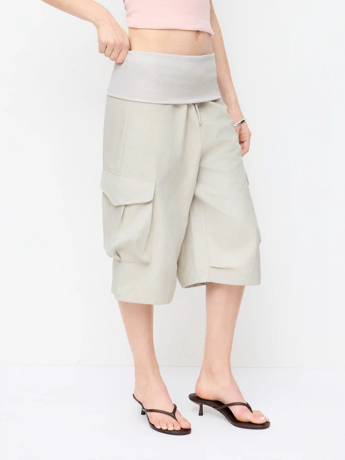 Cotton-blend Low Rise Drawstring Cargo Bermuda Shorts
