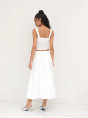 Square Neck Ruched Tie Front Crop Tank Top