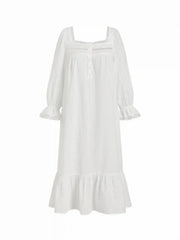 Cotton Square Neck Short Sleeve Lace Trim Ruffle Hem Midi Nightdress